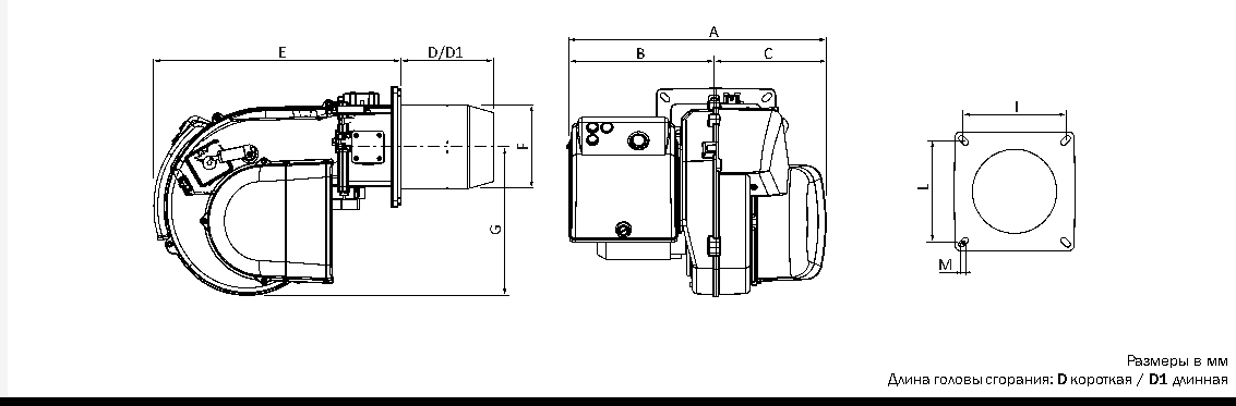 Габаритные размеры горелки ECOFLAM MAX P 35
