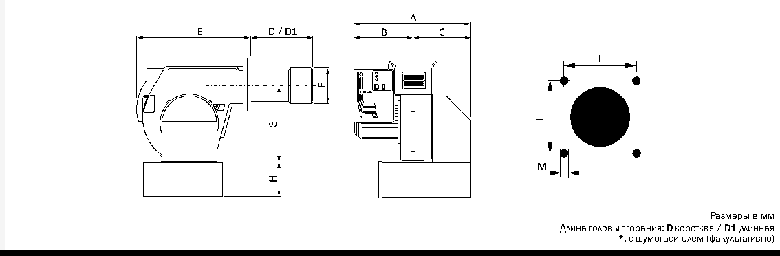 Габаритные размеры горелки ECOFLAM MAIOR P 120