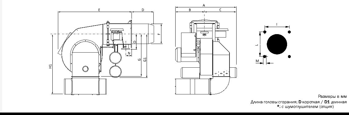 Габаритные размеры горелки ECOFLAM MULTIFLAM 1800.1