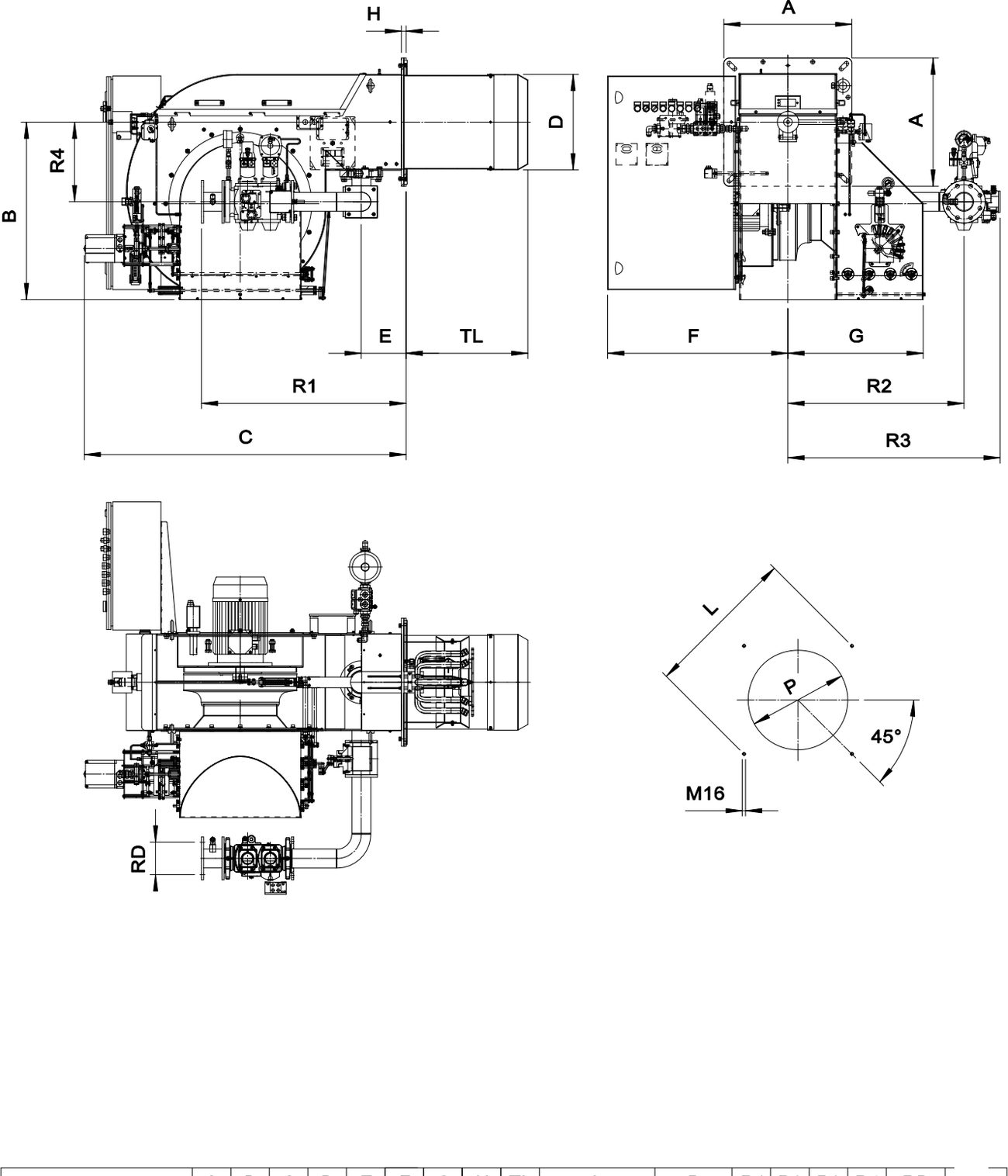 Габаритные размеры горелки F.B.R. KN 650/M