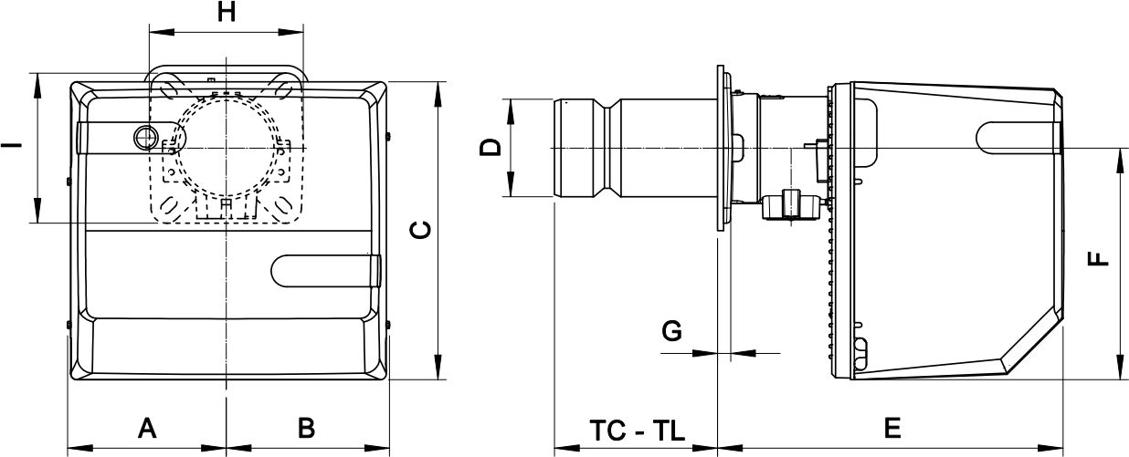 Габаритные размеры горелки F.B.R. G X3H / G X3S
