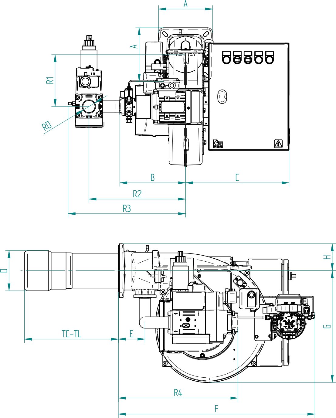 Габаритные размеры горелки F.B.R. K 4/2 EVO 2