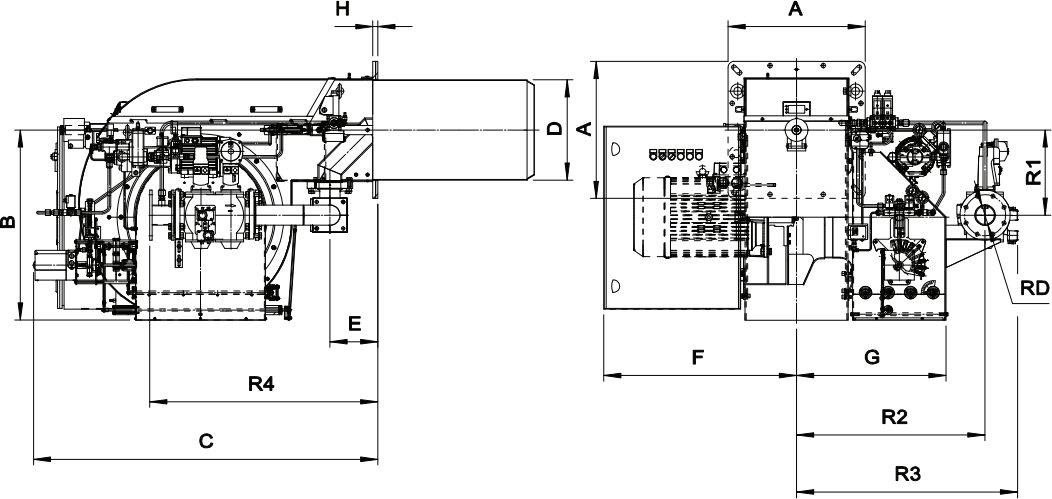 Габаритные размеры горелки F.B.R. K 650/M