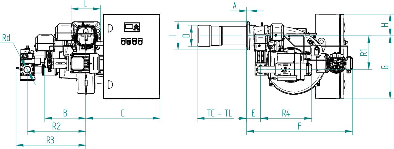 Габаритные размеры горелки F.B.R. K 4/M/2-EL EVO2