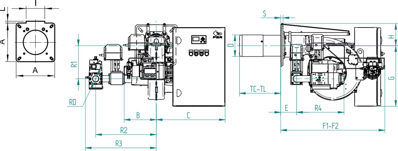 Габаритные размеры горелки F.B.R. K X5/M/2 EL