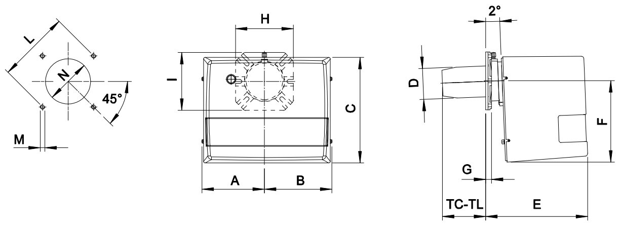 Габаритные размеры горелки F.B.R. G 1F