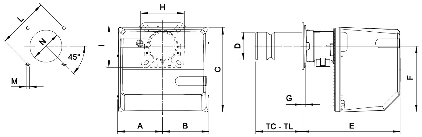 Габаритные размеры горелки F.B.R. G X4/2