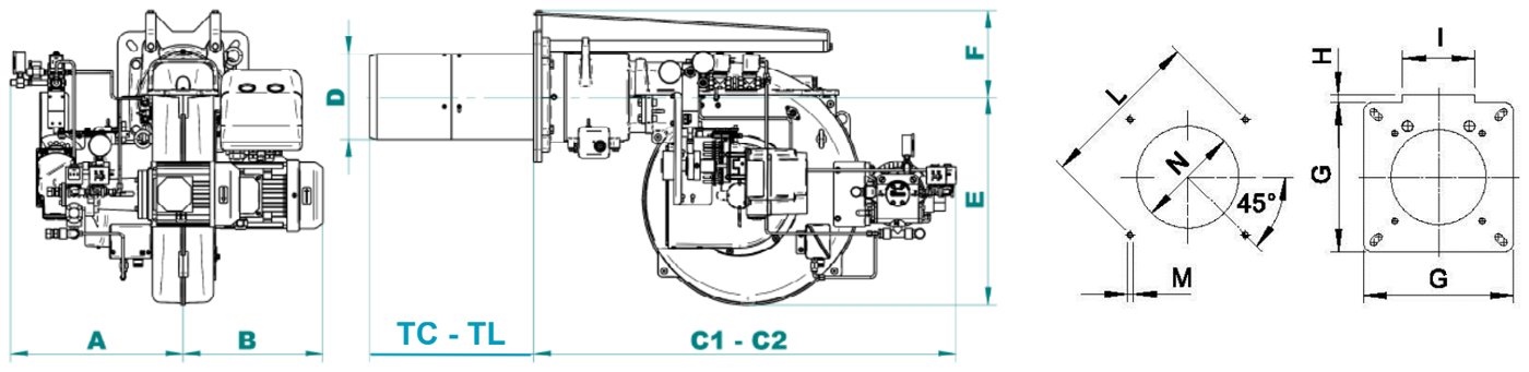 Габаритные размеры горелки F.B.R. FGP 160/M