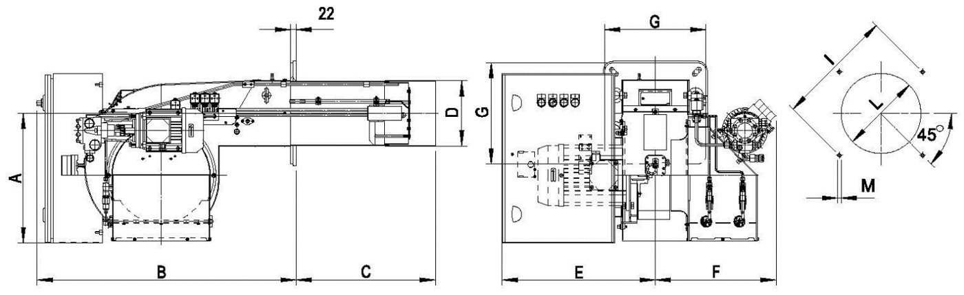 Габаритные размеры горелки F.B.R. FGP 190/3