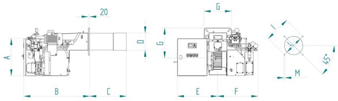 Габаритные размеры горелки F.B.R. FGP 190/M EL